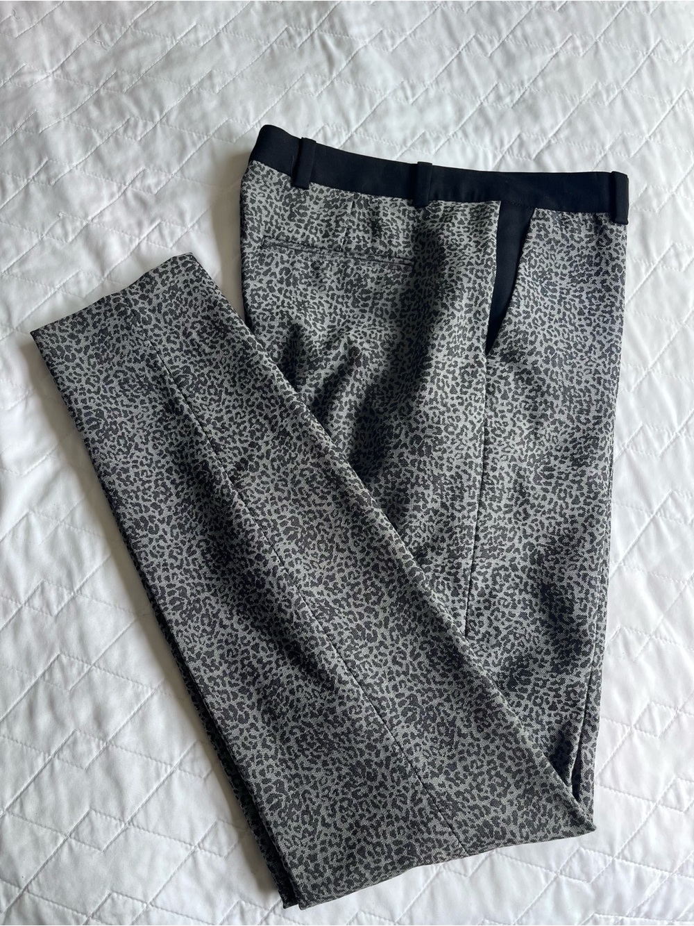The Kooples Gray Leopard-Print Dress Pants with Black Waistband
